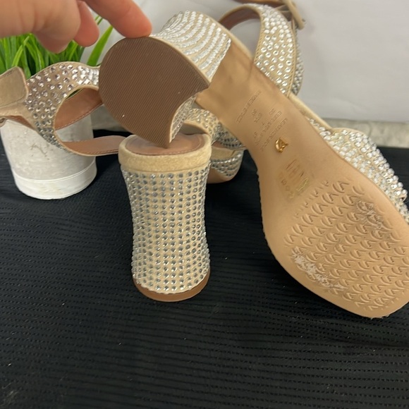 Anthropologie Vicenza Beige Platform Sparkly Ankle Straps High Heels - 4.5” - Picture 8 of 8